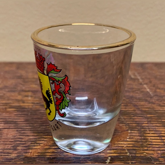 Vintage Gold Rimmed Stuttgart Germany Horse Crest Logo Shot Glass - Picture 6 of 16